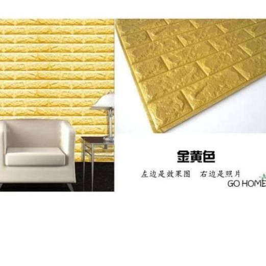 (kode-597) Wallpaper Dinding 3D Foam Brick Batu Bata - Gold/Emas ..
