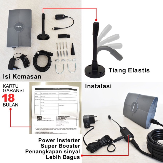 Antena TV In/Outdoor PX DA-5120 Digital TV dengan Booster dan Power Inserter