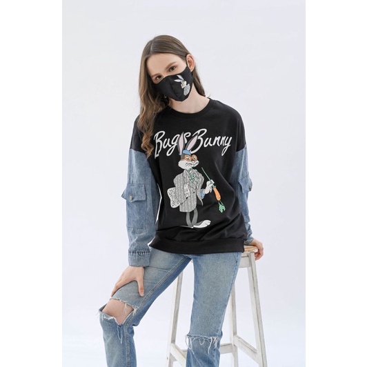 SWEATER LOONEY WANITA JEANS TANGAN PANJANG - FREE MASK