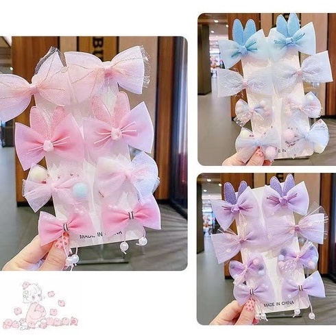 （Hallo Girl)F36 8 Pcs Set Jepit Rambut Pita renda Klip Jepitan Anak Gaya Korea Fashion Hair Clip