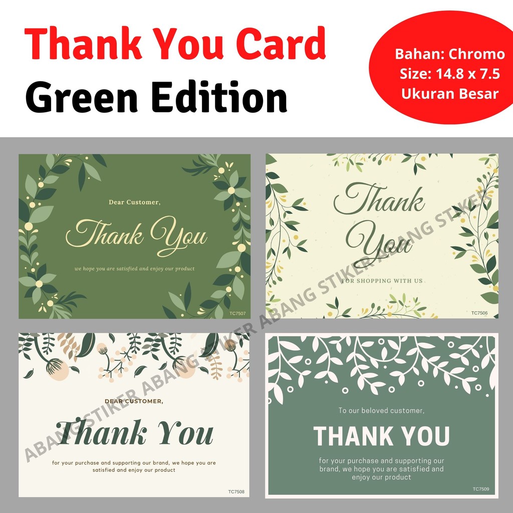 

Thank You Card Sticker / Stiker Kartu Ucapan Terima Kasih ( Green Edition) - 14.8 x 10.5 cm