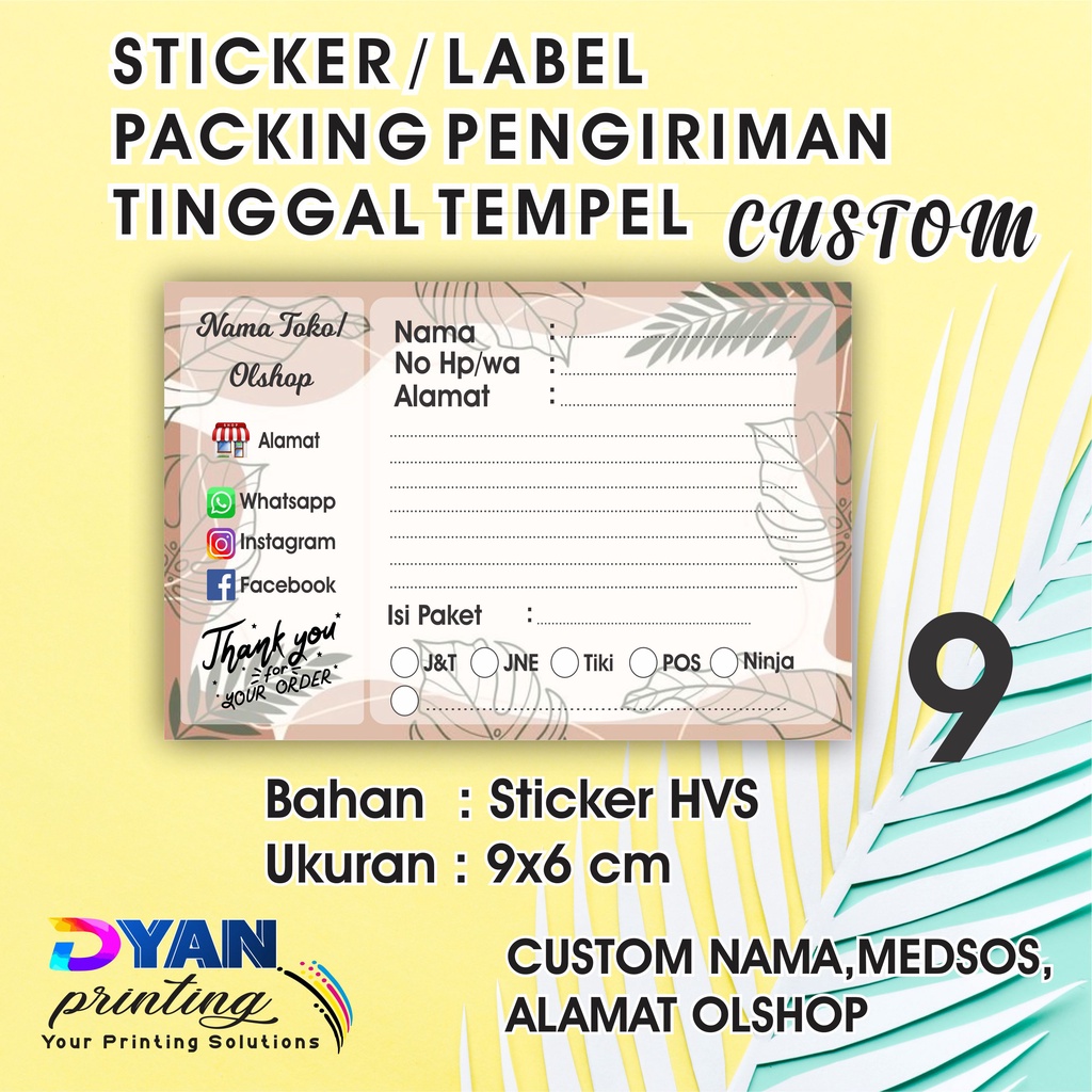 STIKER LABEL PENGIRIMAN PACKING ONLINE SHOP CUSTOM UKURAN 9X6CM COD/BAYAR DITEMPAT