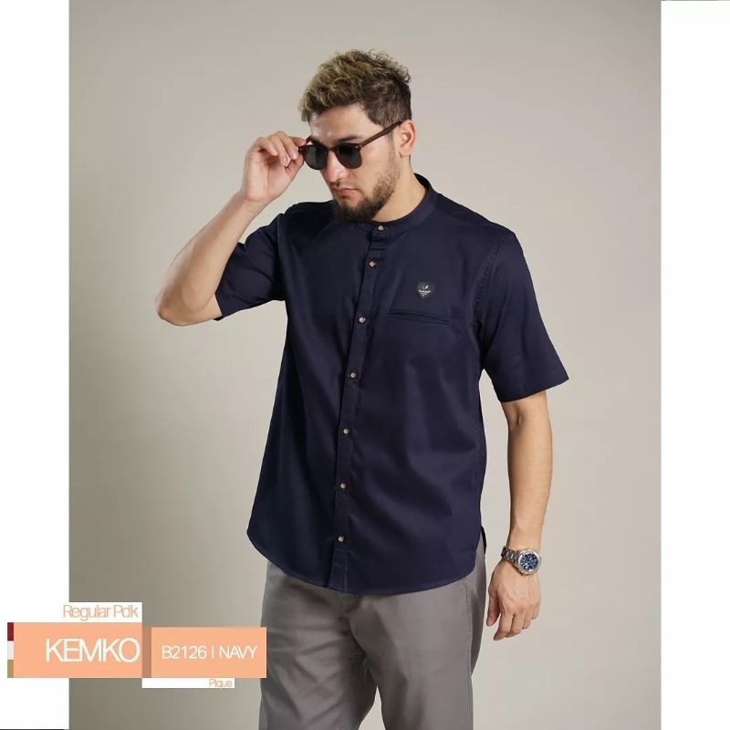 Samase Kemko Kemeja Koko B 212 - Navy - Pique - Lengan Pendek