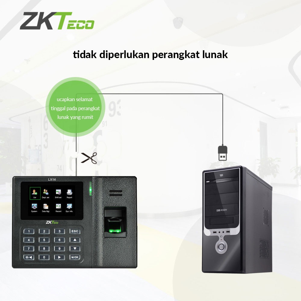 ZKTeco Mesin Absensi Sidik Jari LX14 USB tanpa perangkat lunak Bahasa Indonesia Fingerprint SSR Mesin Absensi