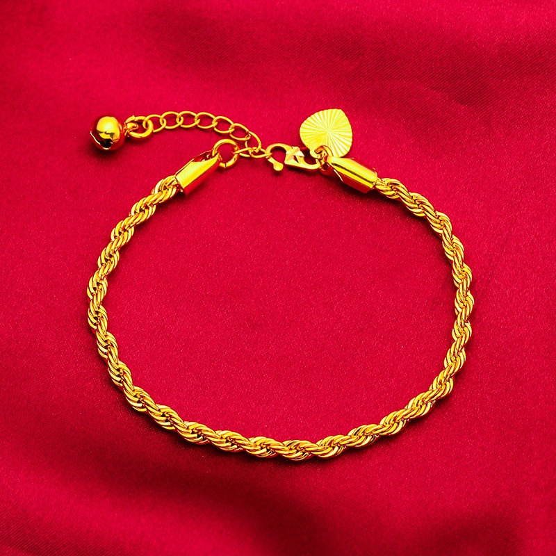 Gelang Rantai Emas Emas Asli Kadar 375 Model Twist Aksen Lonceng Untuk Wanita