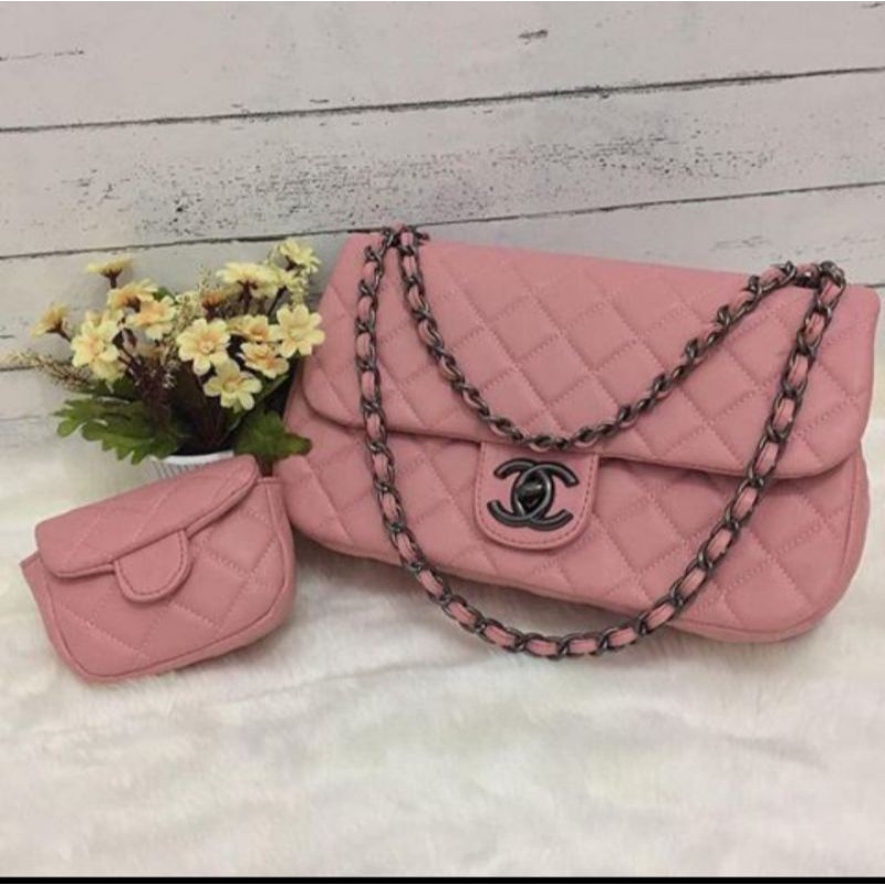 CC TAS WANITA TOTE BAG BAHAN BORDIR TEBAL TALI RANTAI DAN BONUS DOMPET POUCH