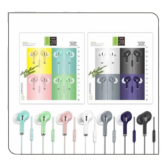 Trend-HEADSET MACARON U19 Hifi Stereo Extra Bass Handsfree Matte Colorfull Earphone Jack 3.5mm