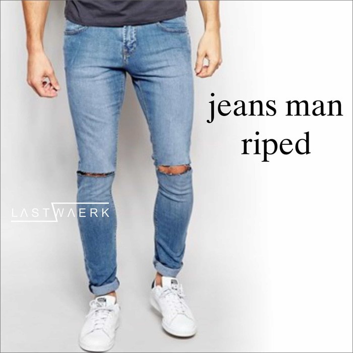 CELANA PANJANG JEANS SOBEK RIPPED HITAM BLUE WASH