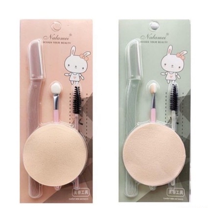 Nalamei Set (4) Cukur Alis + Kuas Eyeshadow + Spuli + Spons