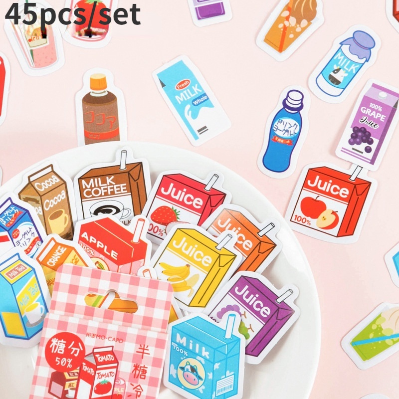 45pcs/set Cold Drink Shop Series Stickers Creative Cute Hand Account Decoration Material Stickers