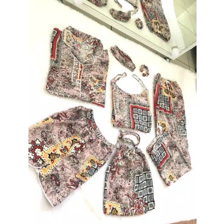 SET PIYAMA SATEN PREMIUM 7IN1 & RAYON 7IN1 READY STOK Kyoro Beauty 7 in 1 - celline-MARIE PINK