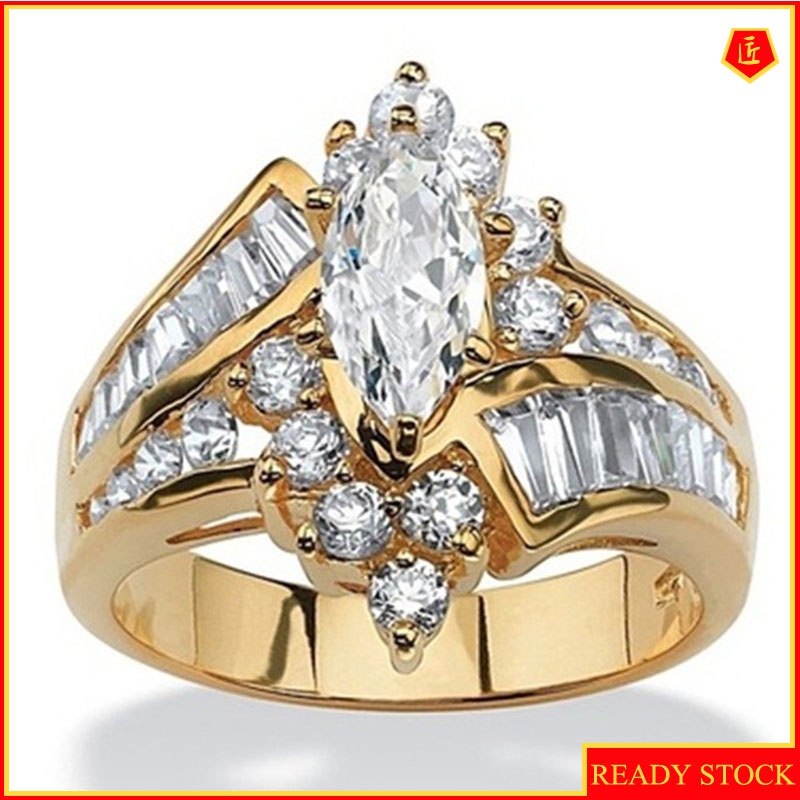 [Ready Stock]18K Gold Irregular Ladder Square Diamond Ring