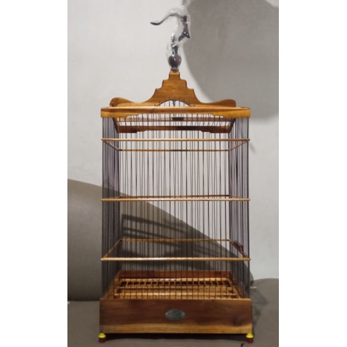 KANDANG JATI SANGAKAR BURUNG TIANG BESI NO 2 3 4 SANGKAR BURUNG TIANGBESI NATURAL FULL FIBER GOJEK G