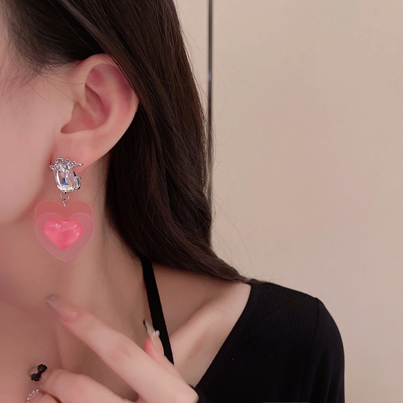 Anting Bentuk Hati Warna Pink Untuk Aksesoris