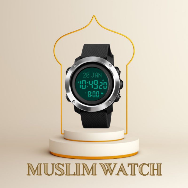 NUHA JAM TANGAN MUSLIM ADZAN KIBLAT HITAM SILVER