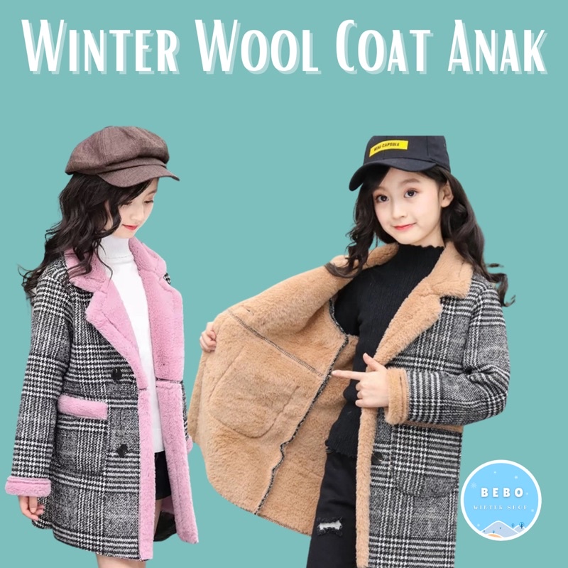 Winter Wool Plaid Coat Korea Kids Jaket Wol Anak