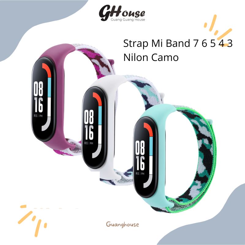 Strap Miband 7 6 5 4 3 Nilon Camo Tali Pengganti Xiaomi Mi band 7 6 5 4 3 Camo Nilon Color Pengikat Adjustable