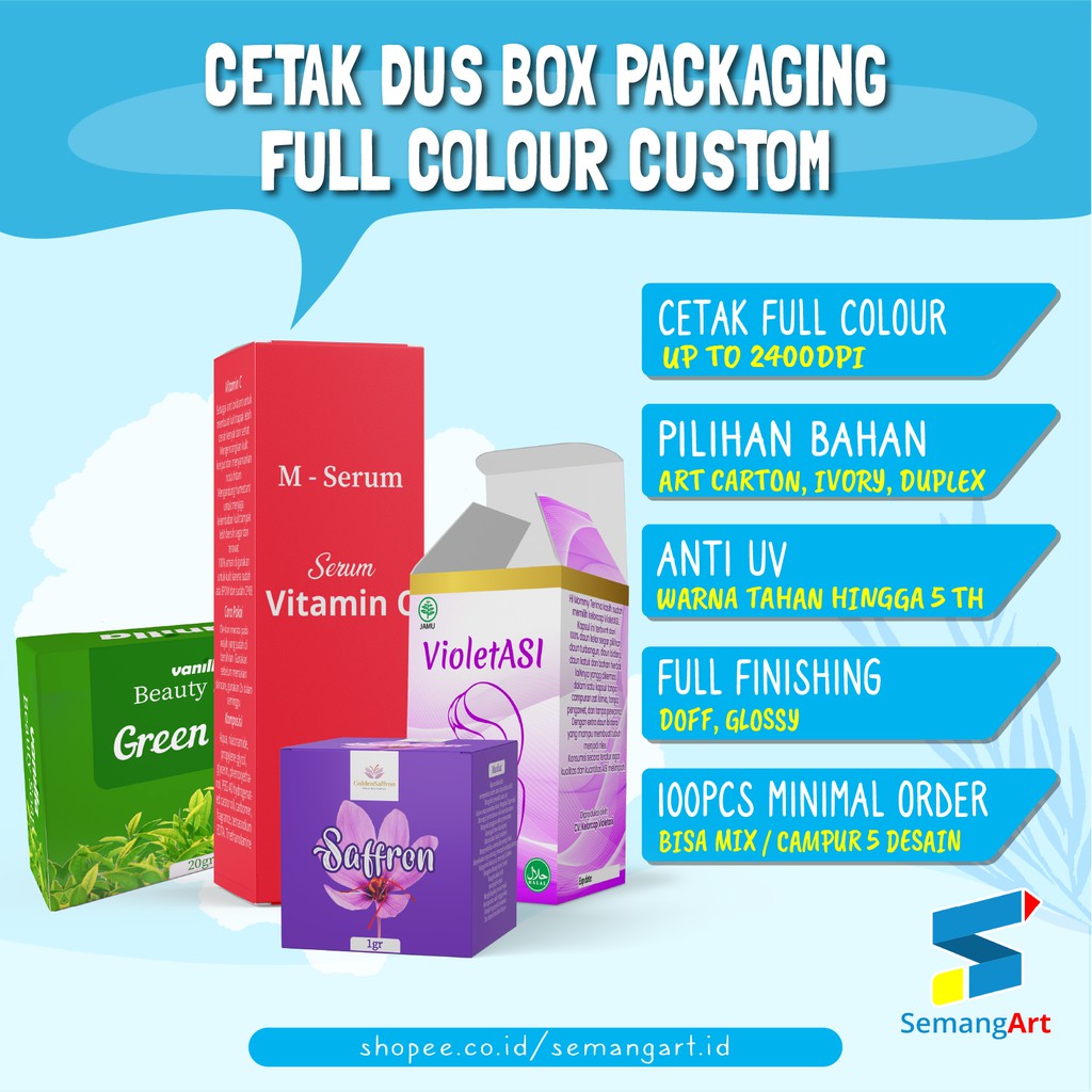 Cetak Dus Box Packaging Kemasan Masker Kosmetik Makanan Obat Custom
