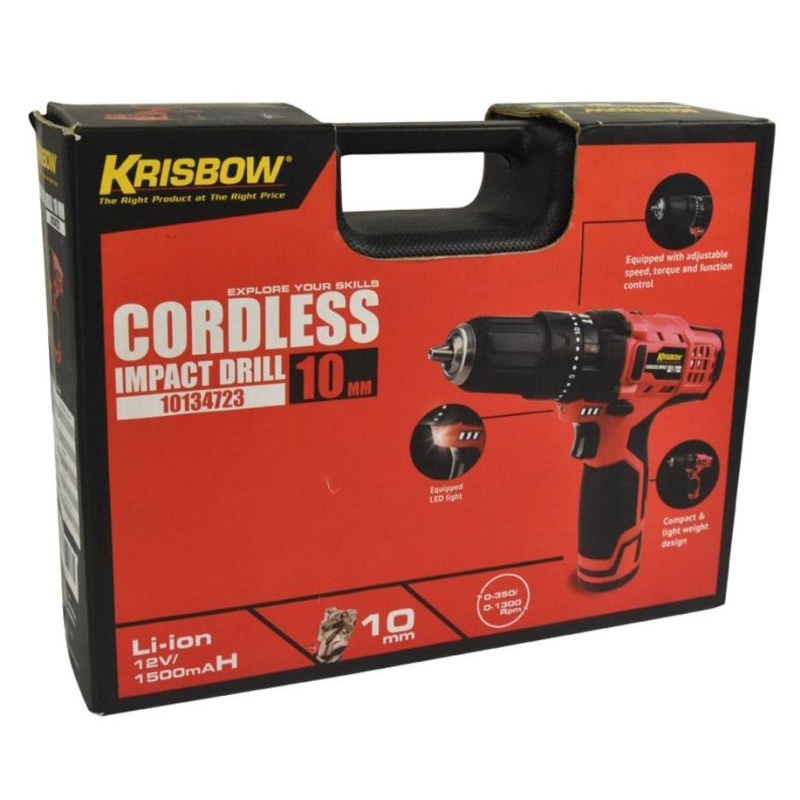 Krisbow Bor Listrik Tanpa Kabel 10mm 12V