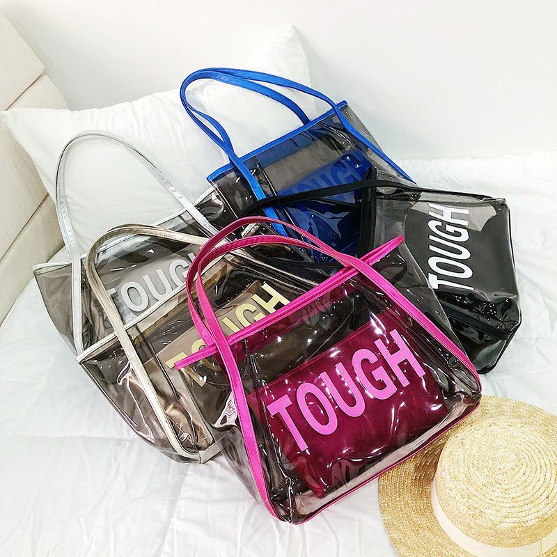 TW1811 Tas Wanita Transparan Totebag Pvc Plastik Keren Fashion Cewek Modis