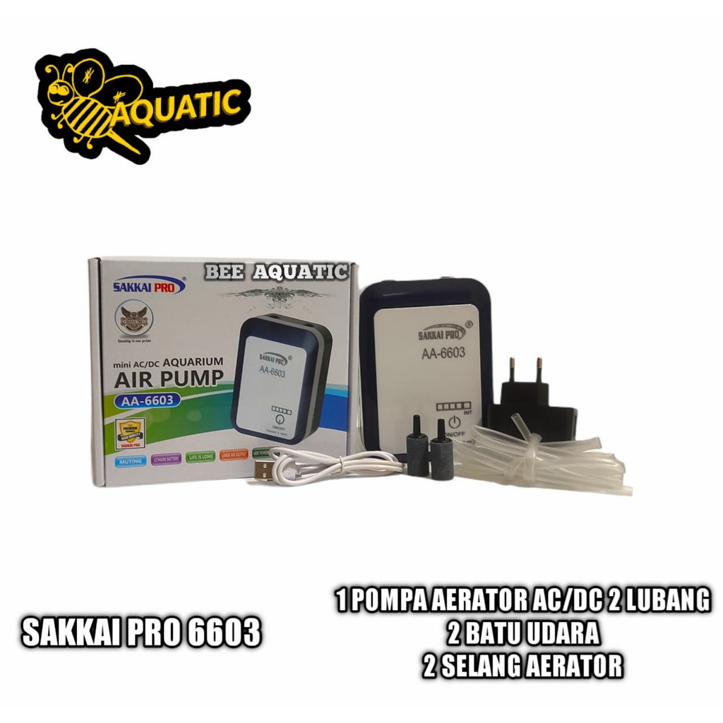 Mesin Aerator AC DC - Pompa Udara 2 Cabang - Mesin Aerator Sakai Pro  AC-DC AA 6603