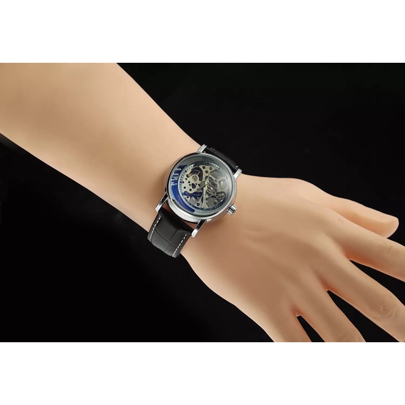 Jam Tangan Bulan Sabit Otomatis Mekanik Forsining Luxury Classic Silver Black