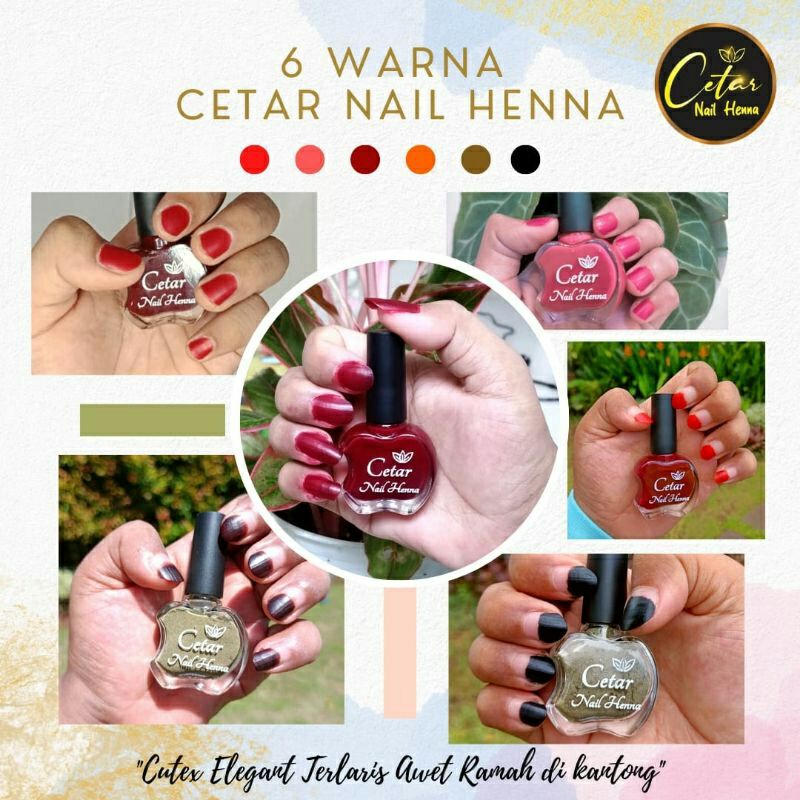 COD Cetar Nail Henna Maroon Halal Kemasan 10 mL Kutek Muslimah Botol Tuffah