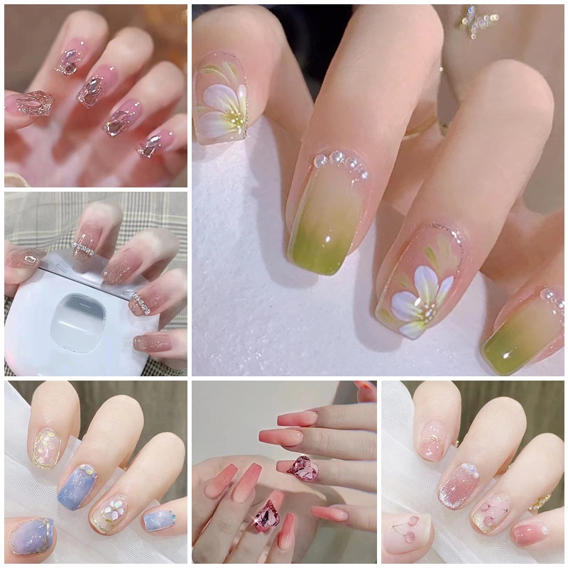 Z089-z396 24pcs / Kotak Kuku Palsu Full Cover Hias Berlian Imitasi Untuk Nail Art