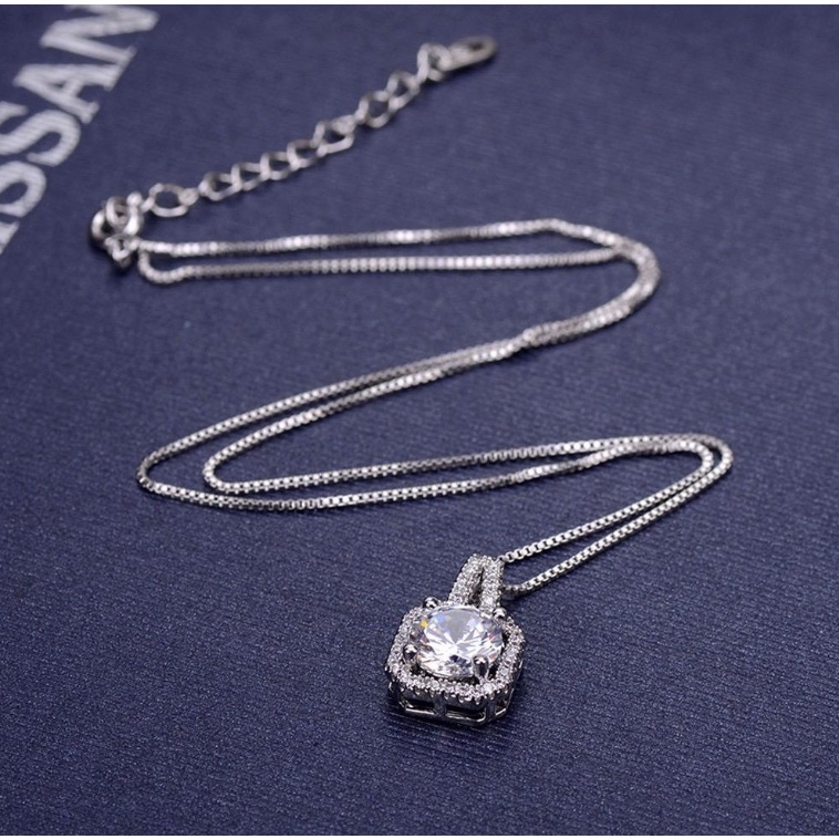 Kalung Diamond Silver Kotak Perak Kristal Permata Berlian Aksesoris Perhiasan Dalika