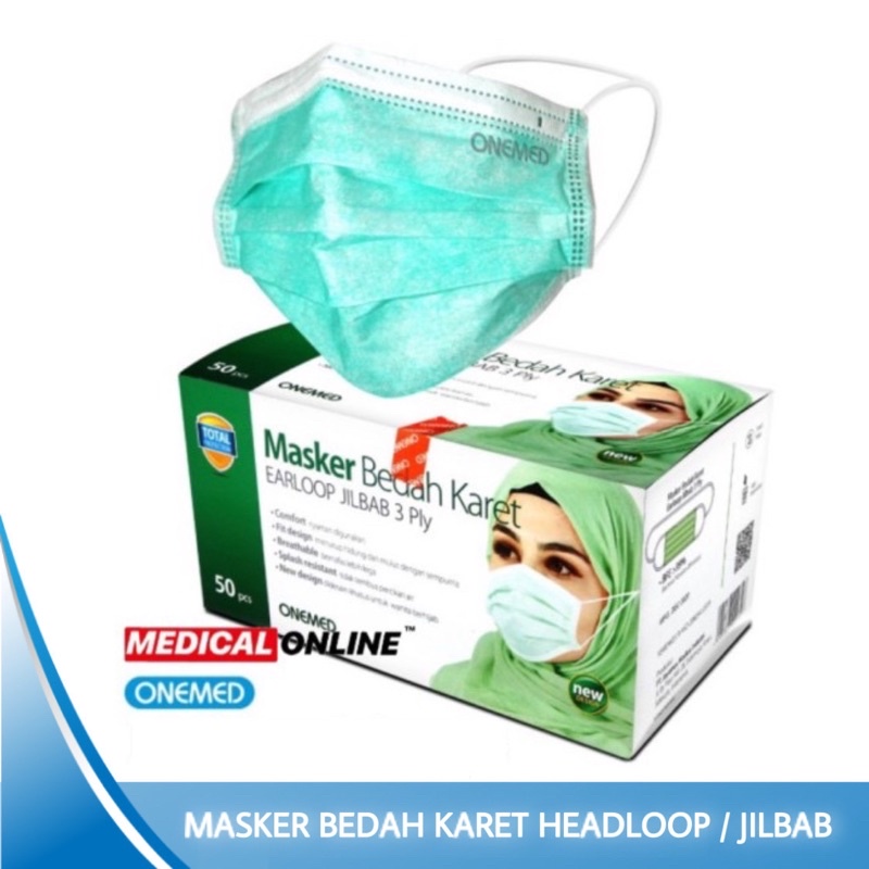 MASKER HIJAB ONEMED 3 PLY ISI 50 MASKER JILBAB DOKTER MEDICAL ONLINE