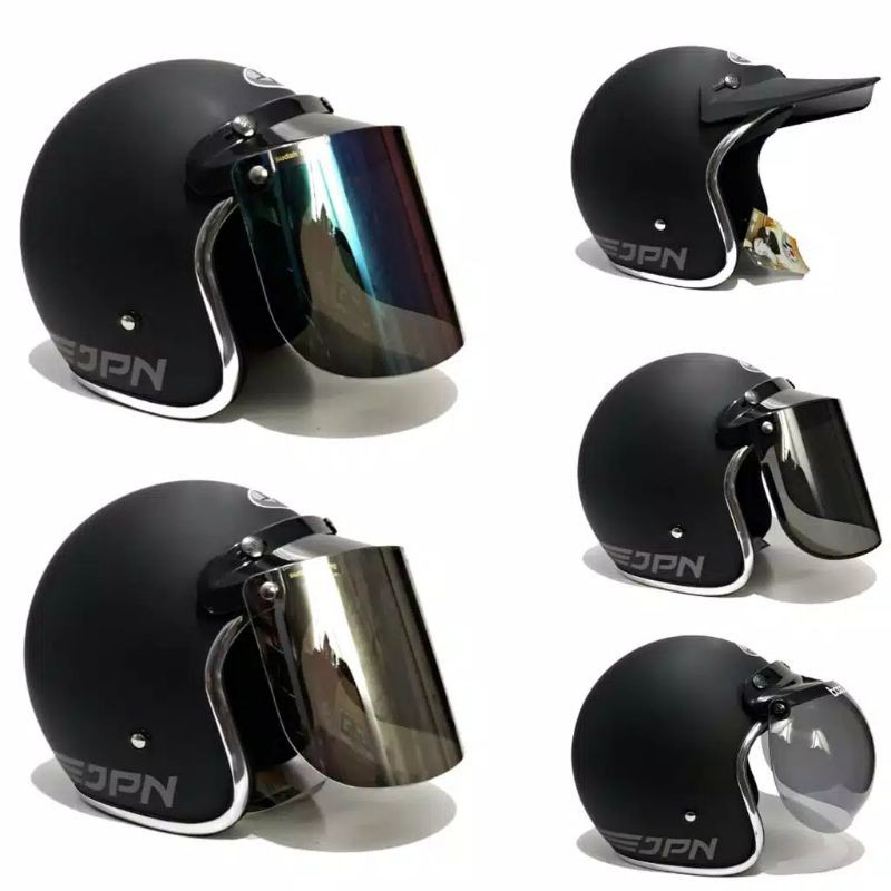Helm JPN Retro arc Original Hitam Doff List Chrom