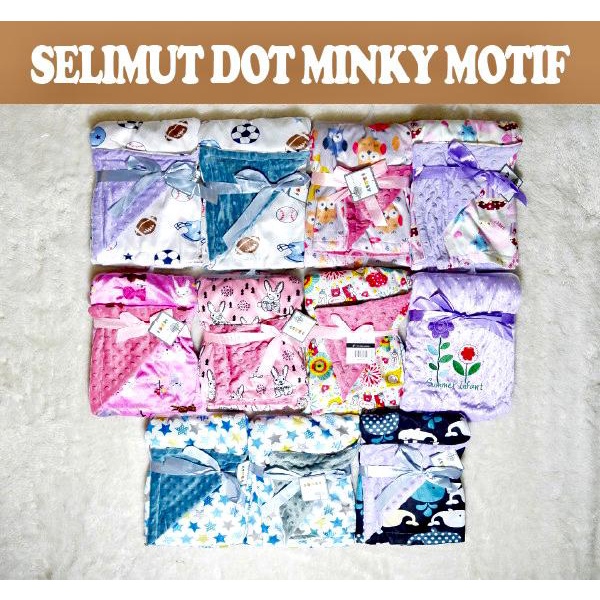 Selimut Minky Dot Motif  Blanket Cotton On Minky Selimut Bintik Motif | Selimut Minky Fleece Motif Selimut motif Dot Minky / Soft Baby Blanket Selimut bubble dou dou Bayi Tebal Halus Embos Carter