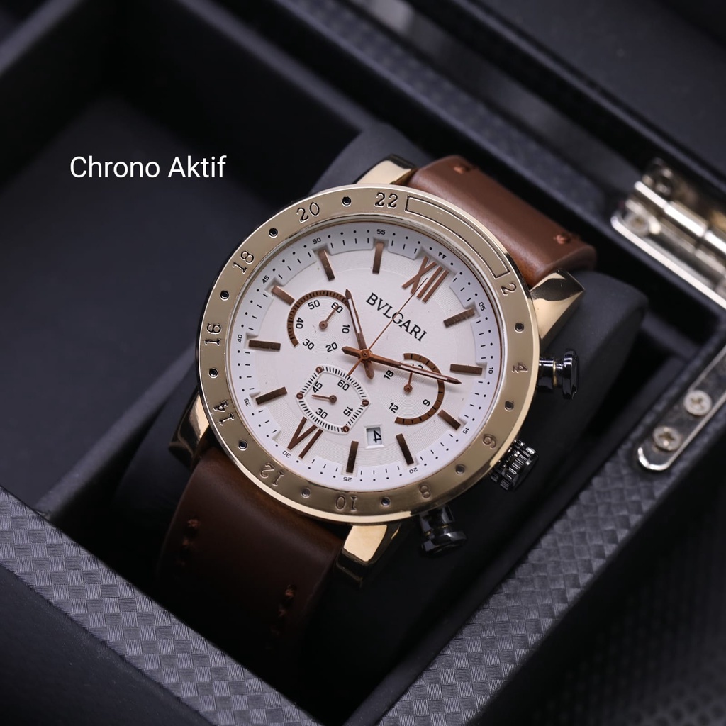 BEST SELLER JAM TANGAN PRIA BLGRI FM110 TALI KULIT CHRONOGRAPH TANGGAL AKTIF DM 4.6CM FREE BOX || JAM TANGAN PRIA CHRONO
