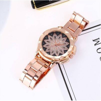 Jam Tangan Wanita Rantai Steel Geneva Motif Bunga