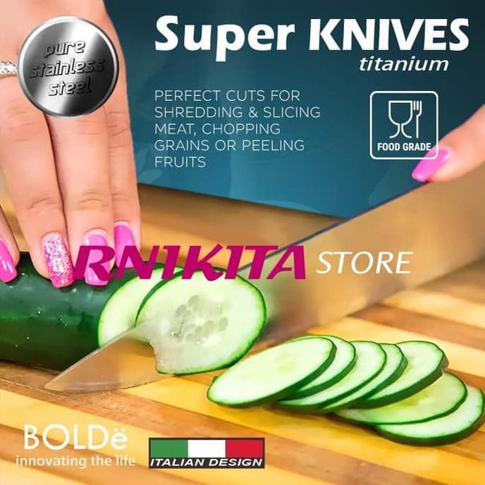 

Bolde Super Knives Titanium - 5 Pisau, 1 Acrylic Holder, 1 Gunting