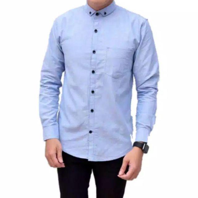 (BISA COD) Kemeja Polos Katun Kerja Kantor Formal Lengan Panjang Pria / kemejapria/kemejakerja-K.Soft Blue