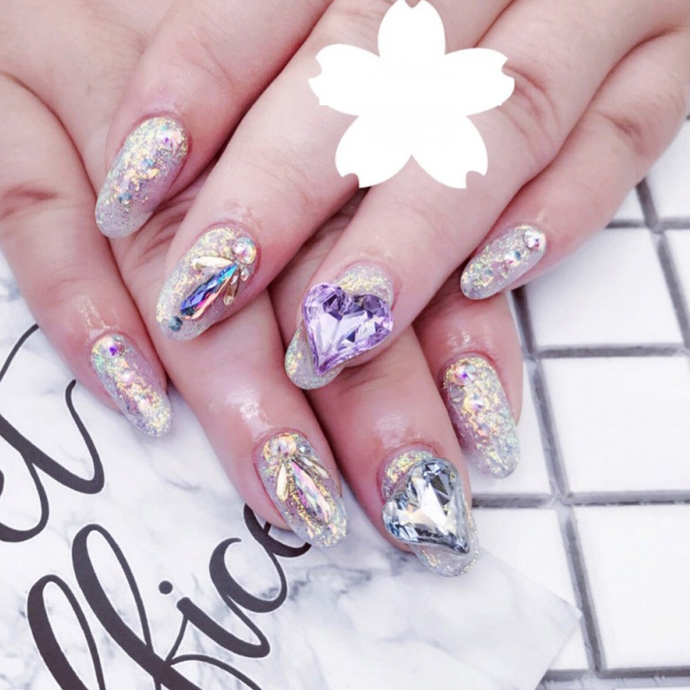 Chifeng 10PCS Ornamen Kristal Berlian Imitasi Bentuk Hati Ukuran 8MM Untuk Dekorasi Nail Art DIY