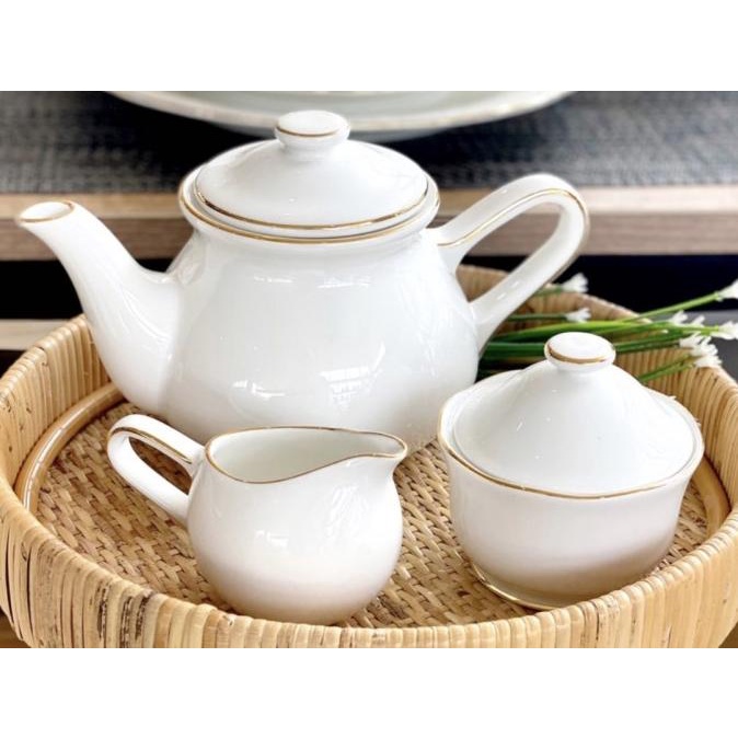 Tea Set Teapot Jessica White Gold Ceramic St Saint James keramik putih