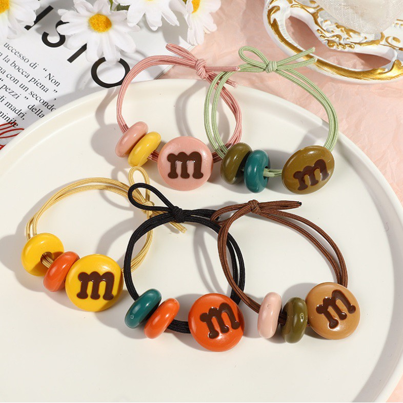 Karet Ikat Rambut COKLAT Mutiara Akrilik Gaya Korea Import Murah Fashion Wanita Hairband Cokelat