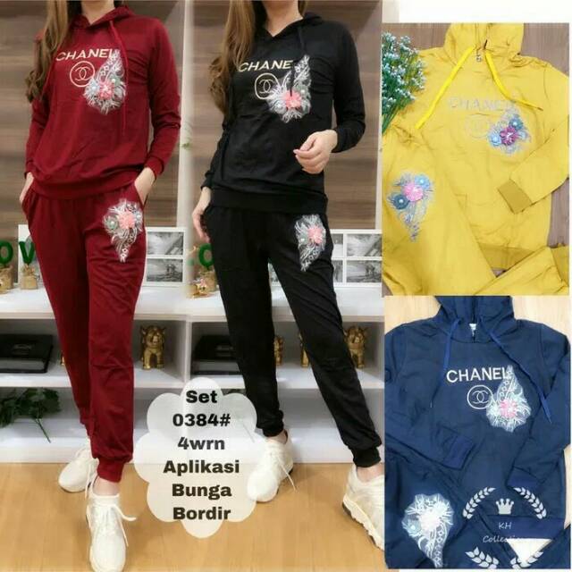 Setelan wanita import chanel aplikasi bunga