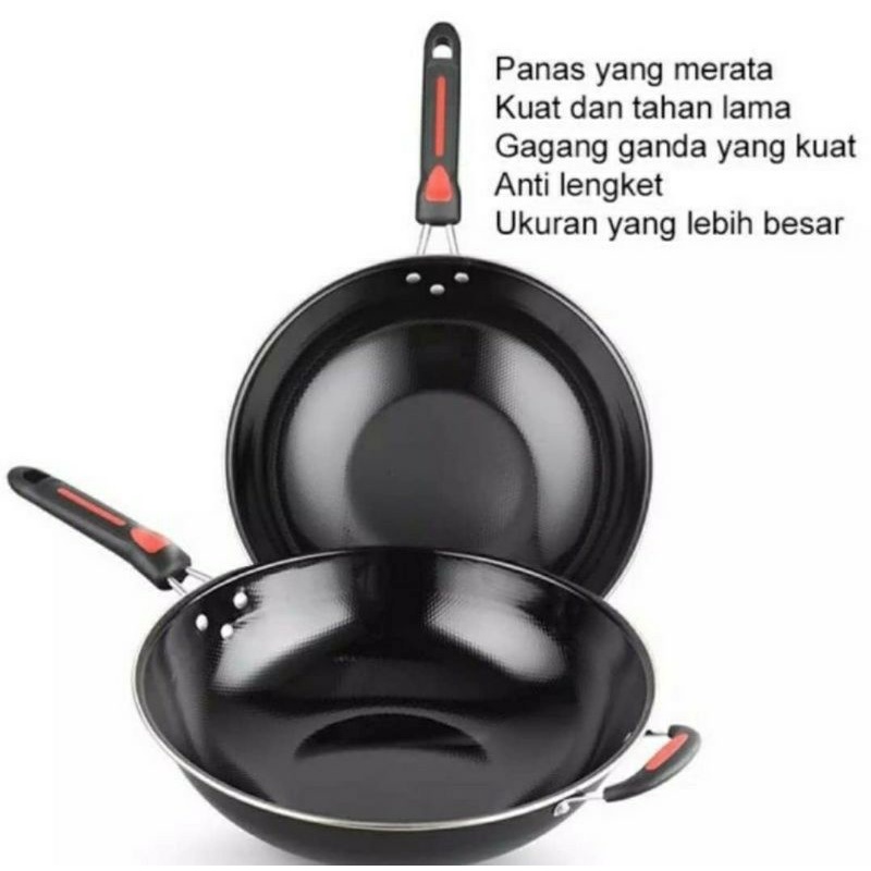 PROMO WAJAN ENAMEL GAGANG BODY WOK PAN 34CM HCG-1034 TANPA TUTUP