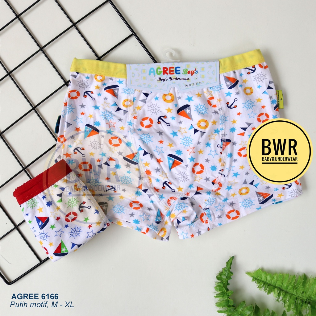 [ 2pc ] CD Boxer Anak Agree 6166 PUTIH / Celana Dalam Boxer Anak Laki Laki Putih Motif Random | Bwr