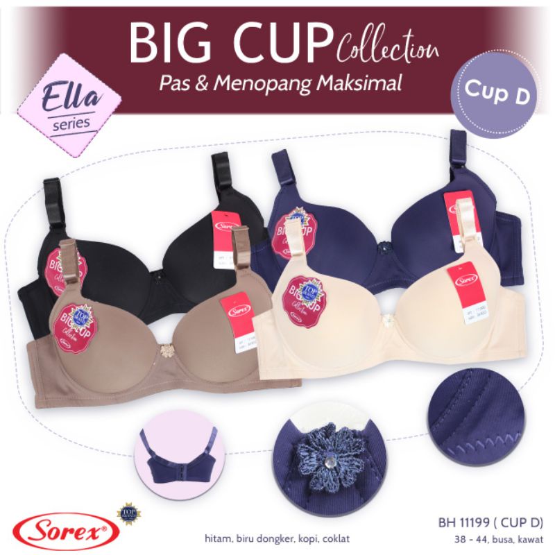 Sorex big cup collection silky bra /bh  11199D (Ella series)cup besar D kawat, busa, (38-44)