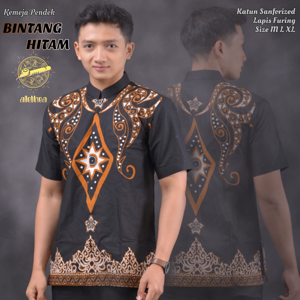 BINTANG HITAM Kemeja Baju Koko Batik Pria Dewasa Premium Lebaran Asli Solo ALETHEA