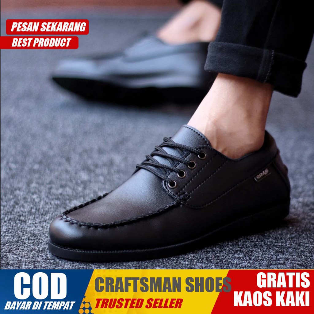 CRAFTS - Sepatu Pantofel Formal Casual Hitam Kulit PU Pria Kerja