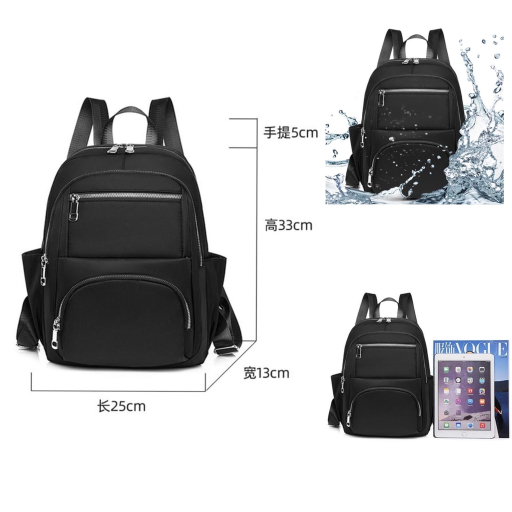 TAS RANSEL WANITA KOREA 4 RESLETING ANTI AIR HITAM BACKPACK BESAR GENDONG IMPORT ORI DICANTI TA398B5