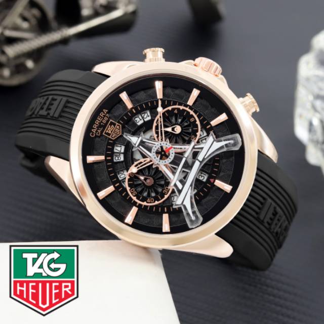 Ready Jam tangan pria Tag huer Rubber Chorono aktif