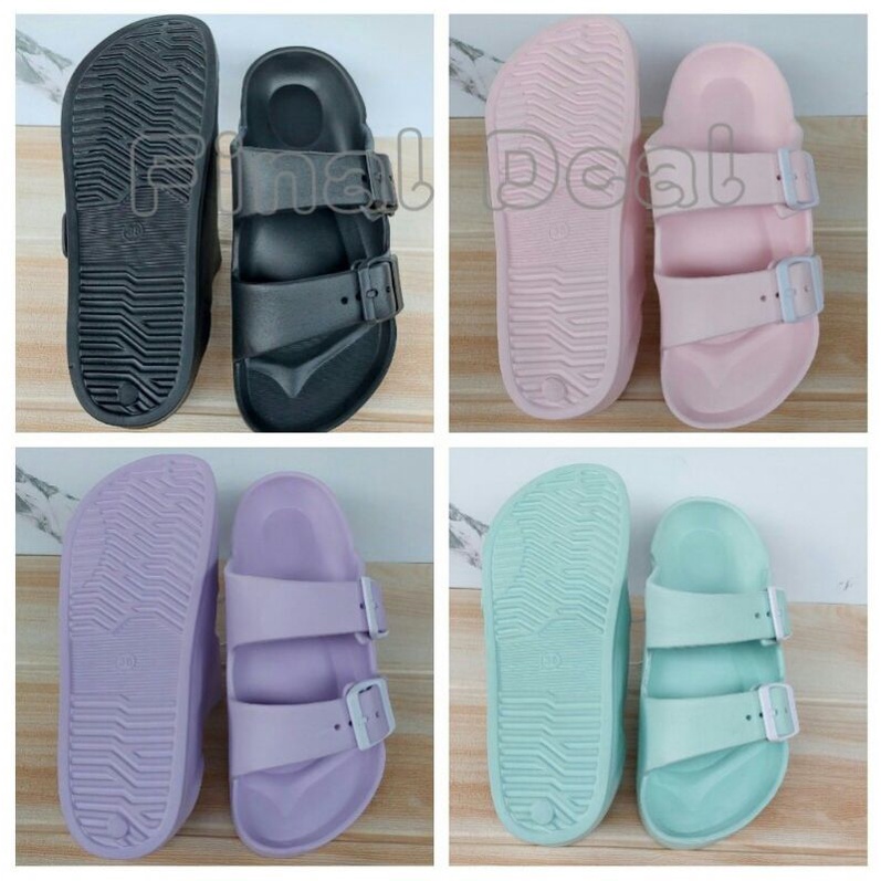 Sandal Karet Wanita 2 Strap, Sendal Selop Anti Slip Korean Slip On