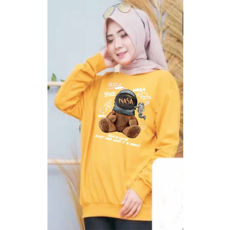 JF Atasan Kaos sweater Wanita Lengan Panjang BEAR NASA