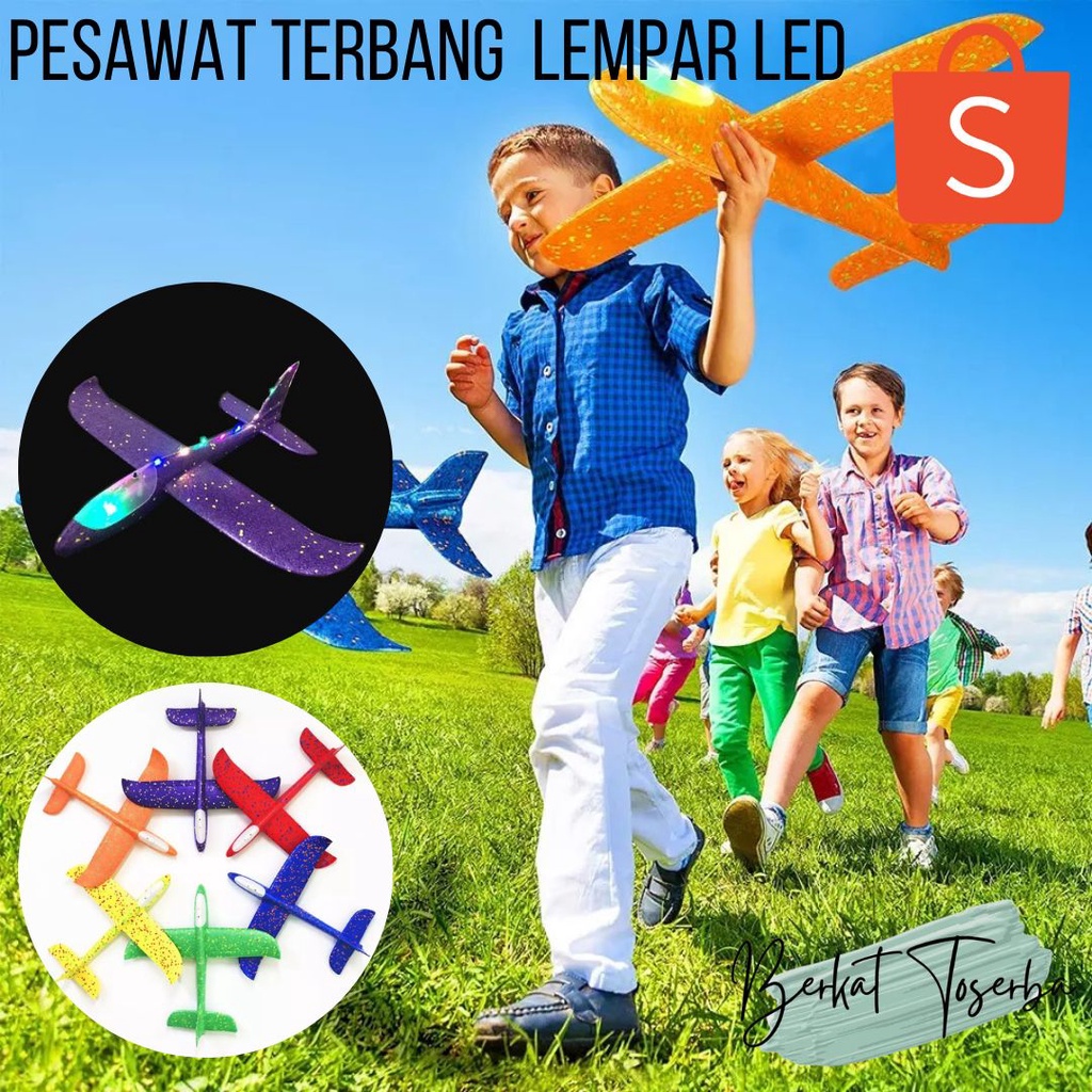 Berkattoserba Pesawat terbang lempar LED glider foam gabus epp jumbo 48cm original